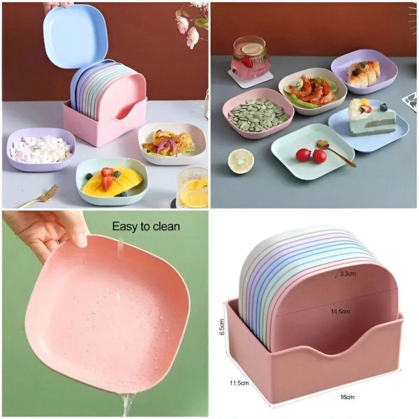 10pcs Plates Set With Holder (random Colours)