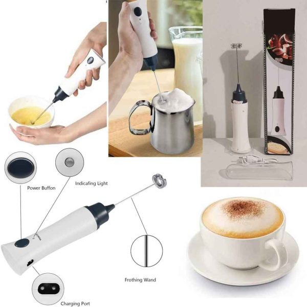 White Electric Rechargeable Coffee Beater